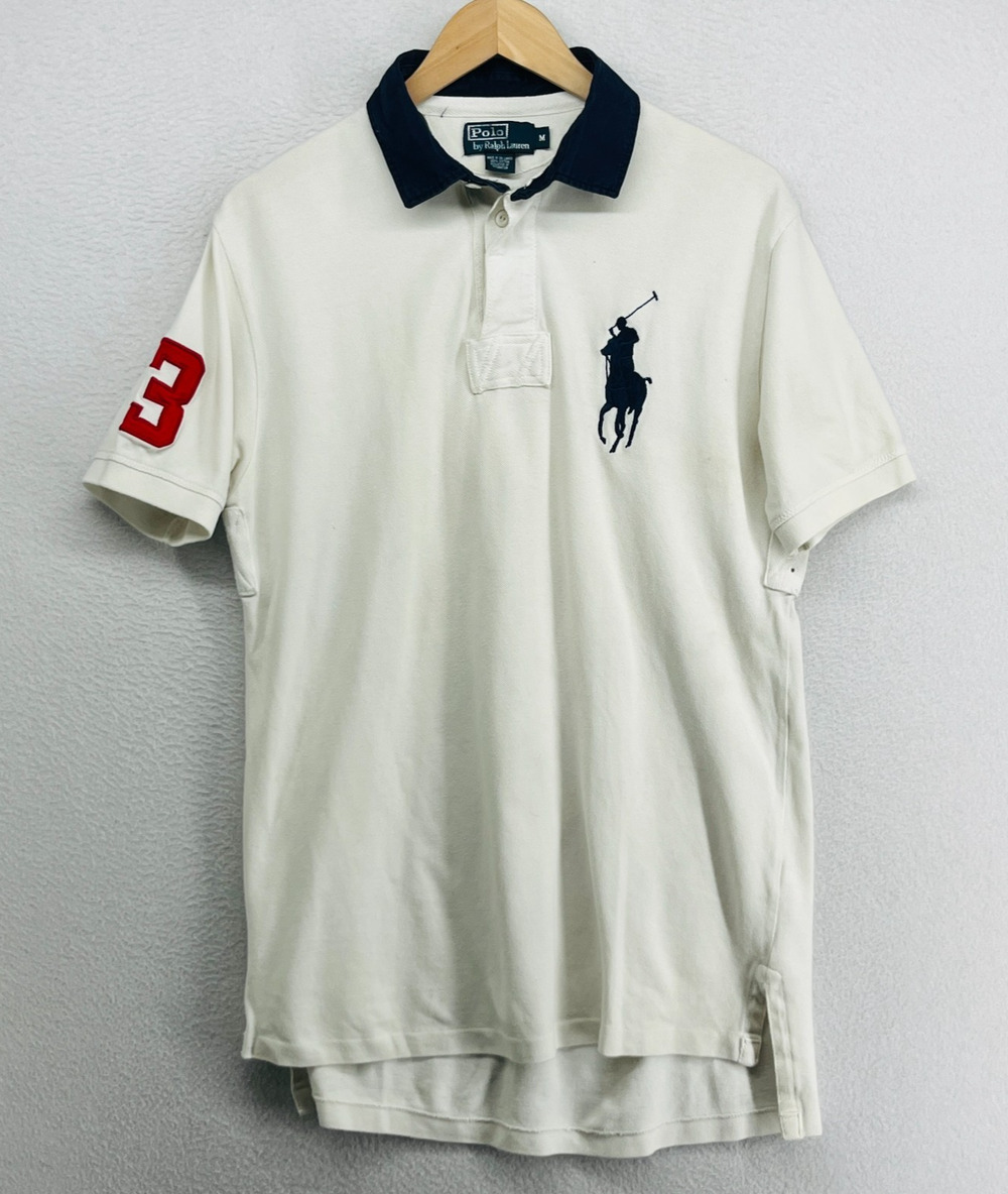 POLO RALPH LAUREN Shirt Men M Big Pony Polo Golf Short Sleeve Pique Cotton White